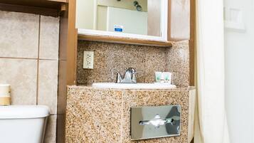 Standard Room, 1 King Bed, Fireplace | Bathroom | Eco-friendly toiletries, hair dryer, towels
