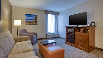 1 bedroom, desk, blackout drapes, iron/ironing board