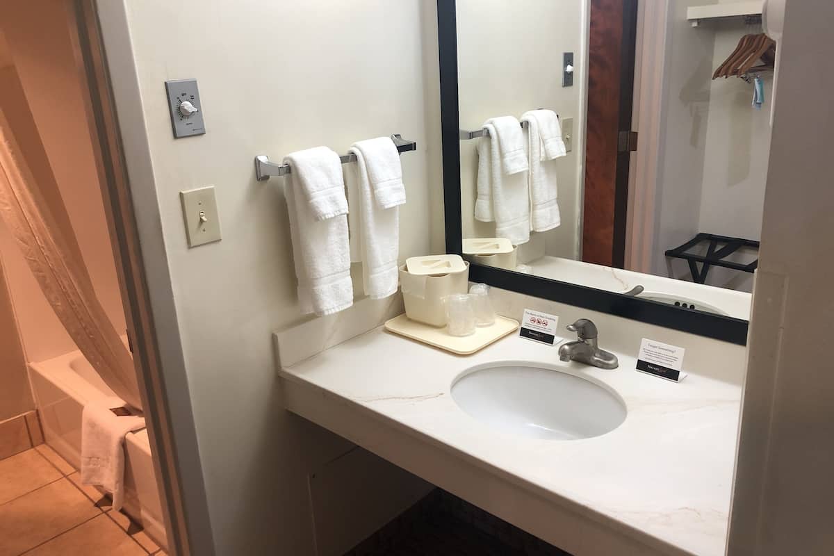 free toiletries, hair dryer, towels