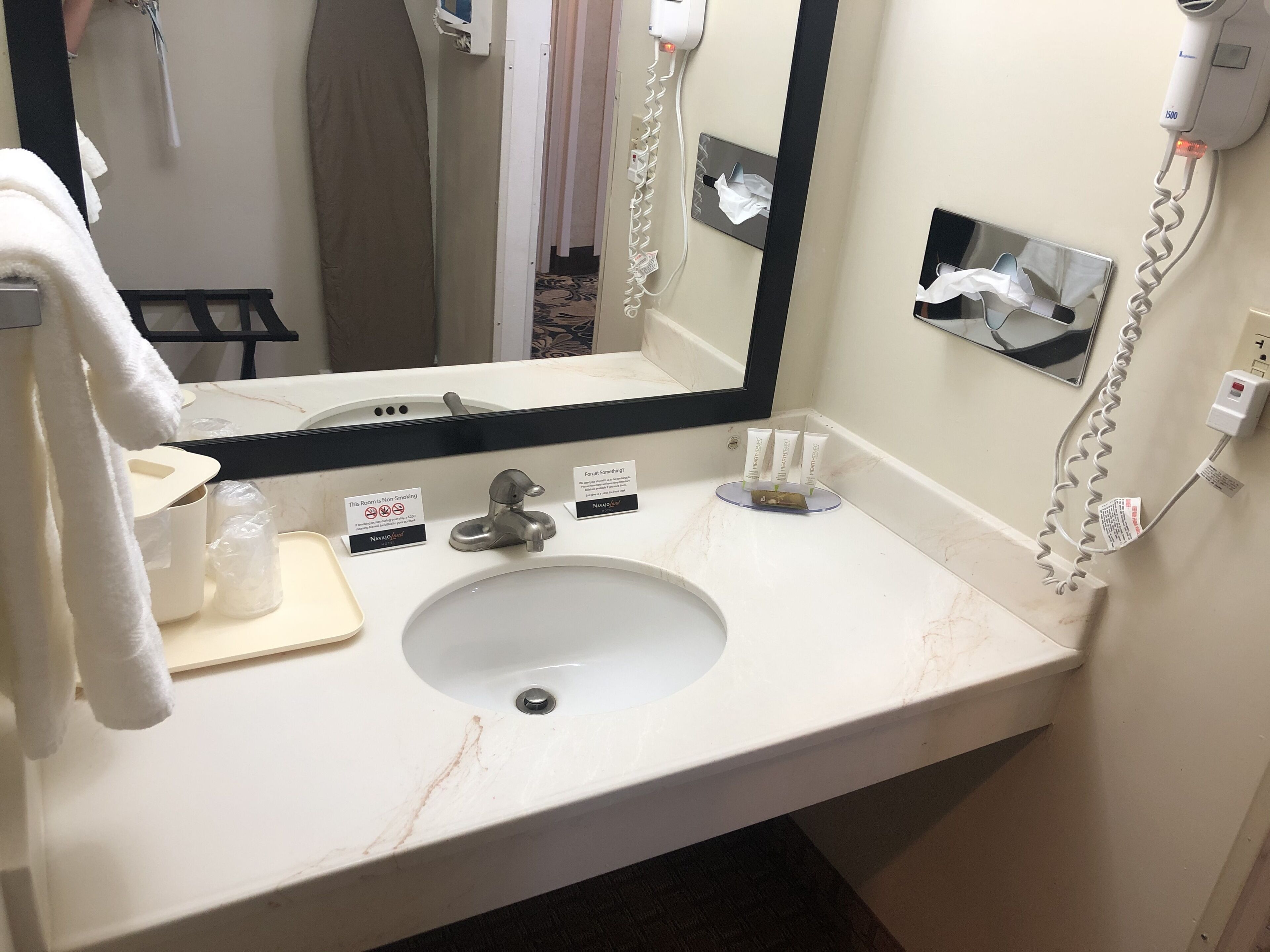 free toiletries, hair dryer, towels