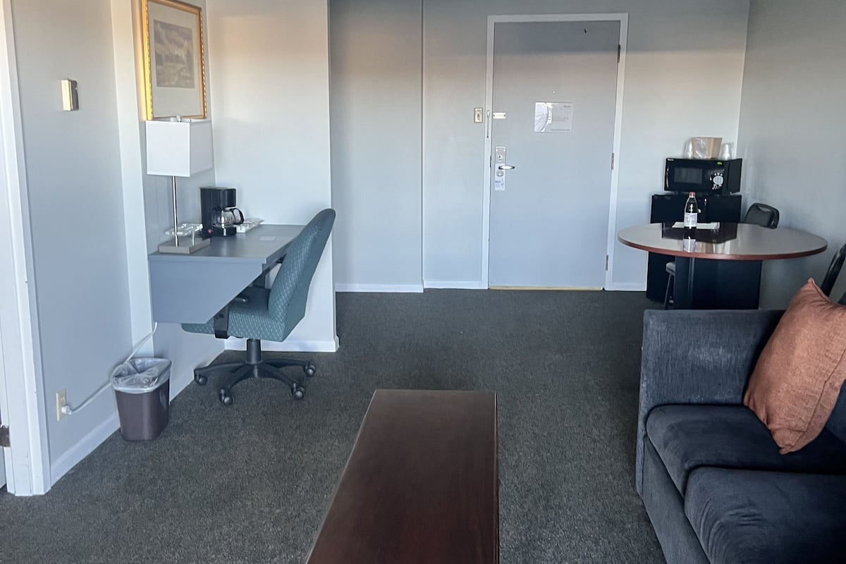 deluxe suite, 1 king bed | living area | 32-inch flat-screen tv with cable channels, tv