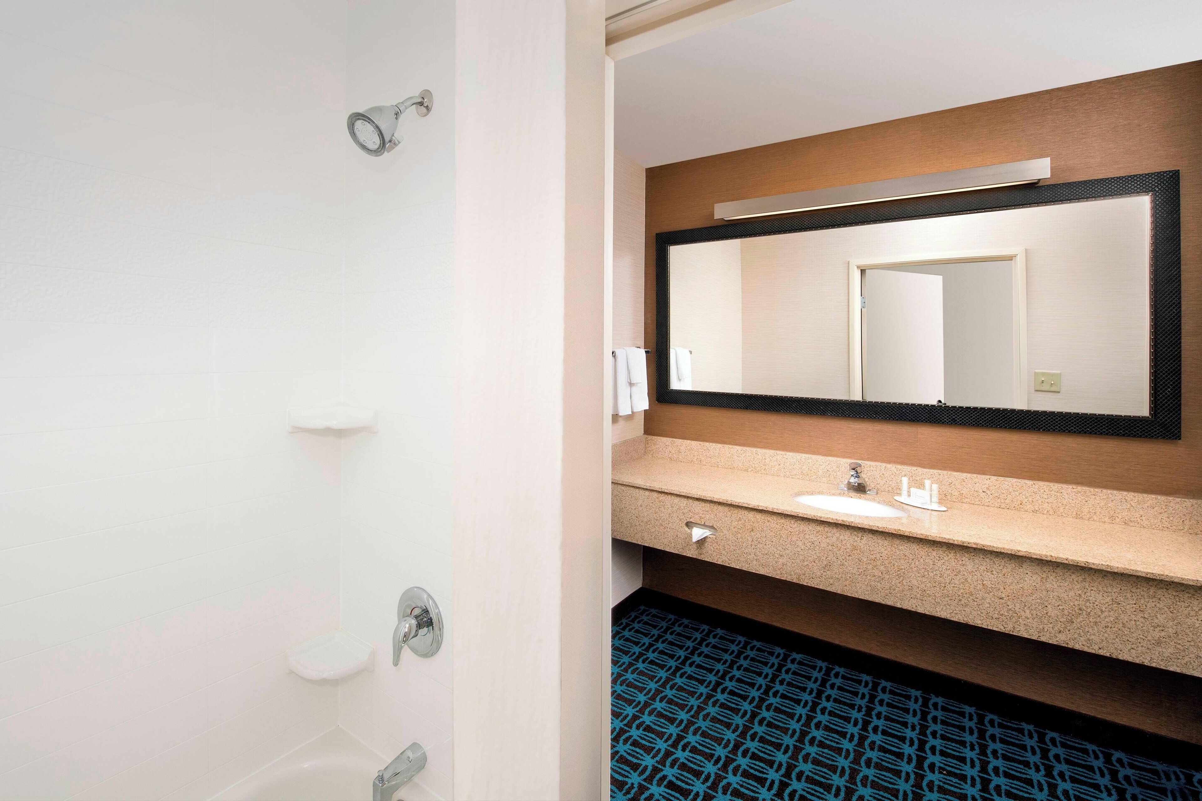 free toiletries, hair dryer, towels