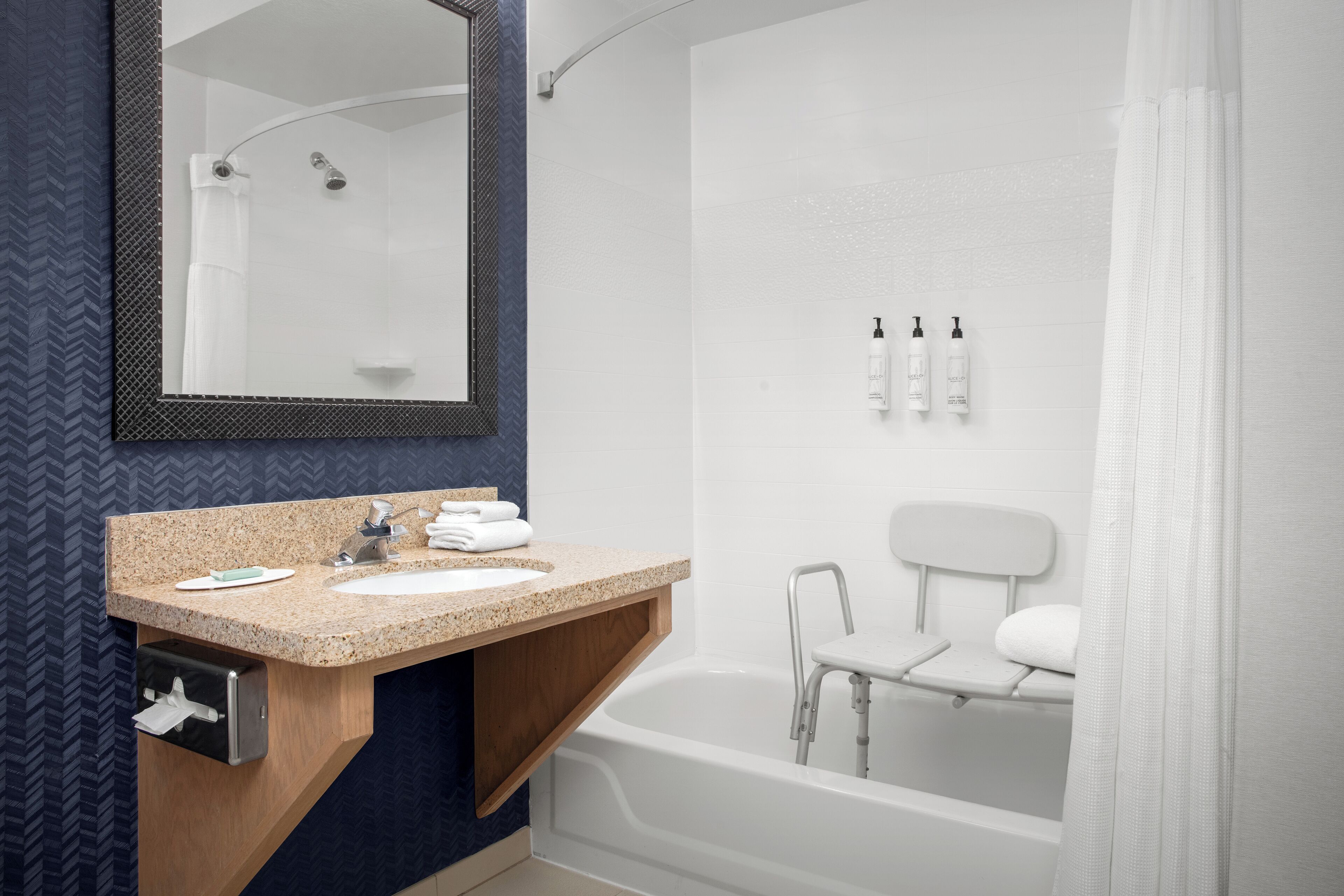 free toiletries, hair dryer, towels