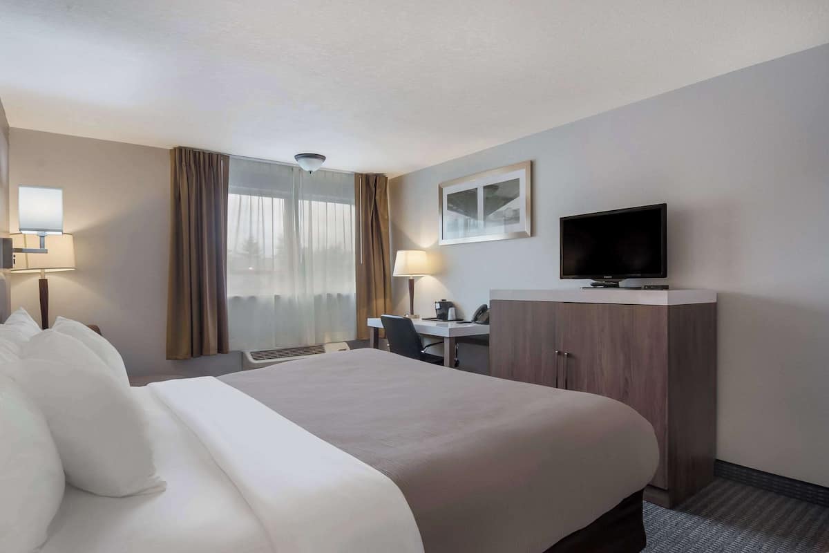 Premium bedding, desk, blackout drapes, iron/ironing board