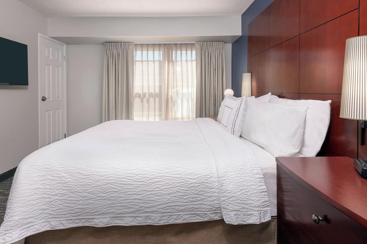 1 bedroom, desk, blackout drapes, iron/ironing board