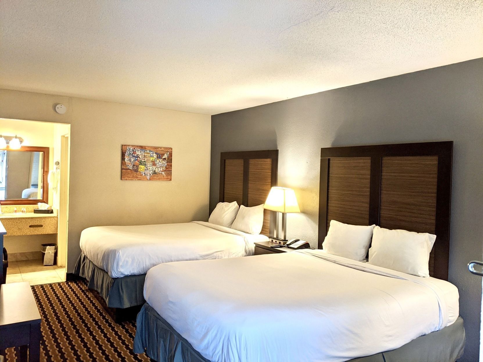 Desk, iron/ironing board, free WiFi, alarm clocks