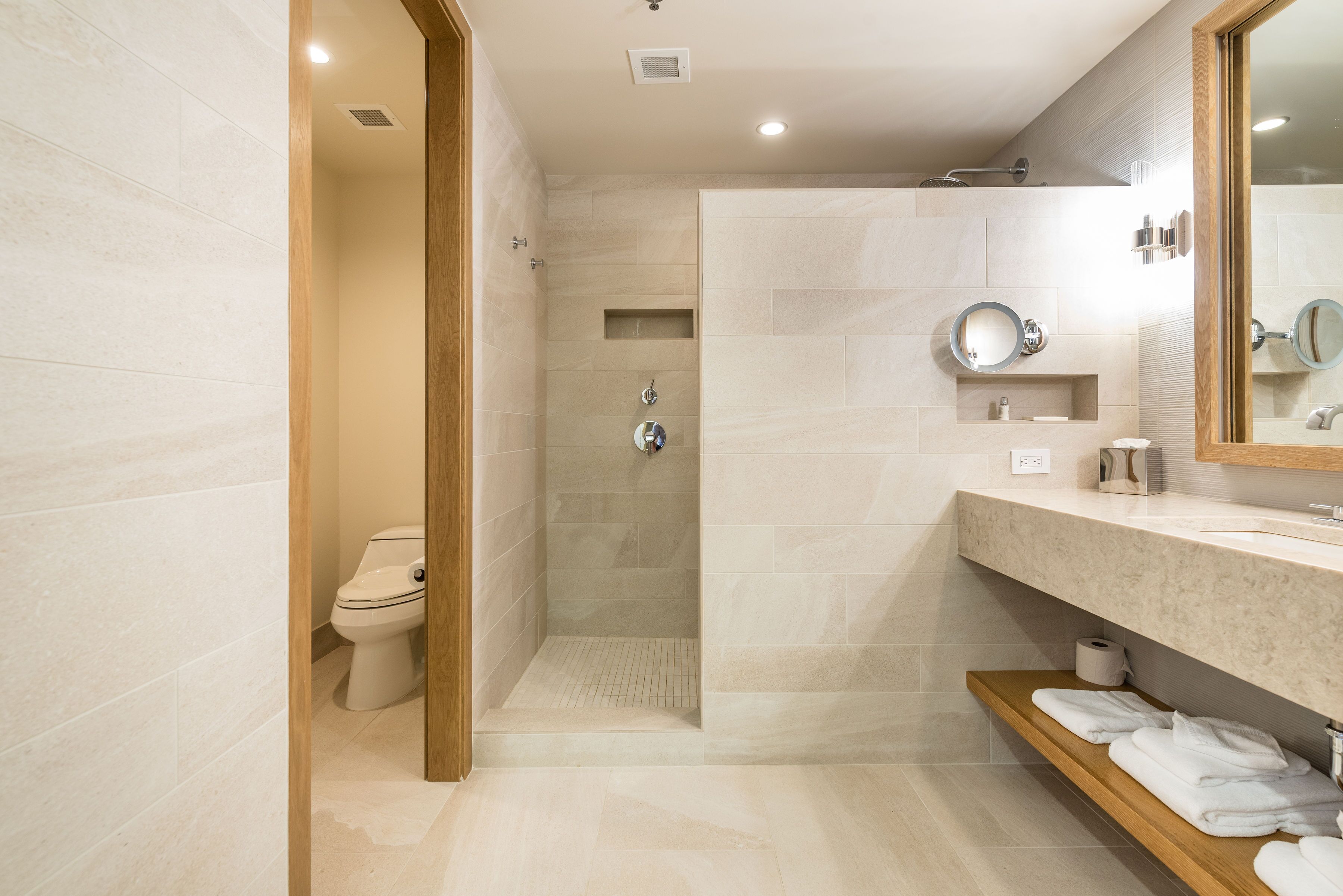 shower, hydromassage showerhead, hair dryer, bathrobes