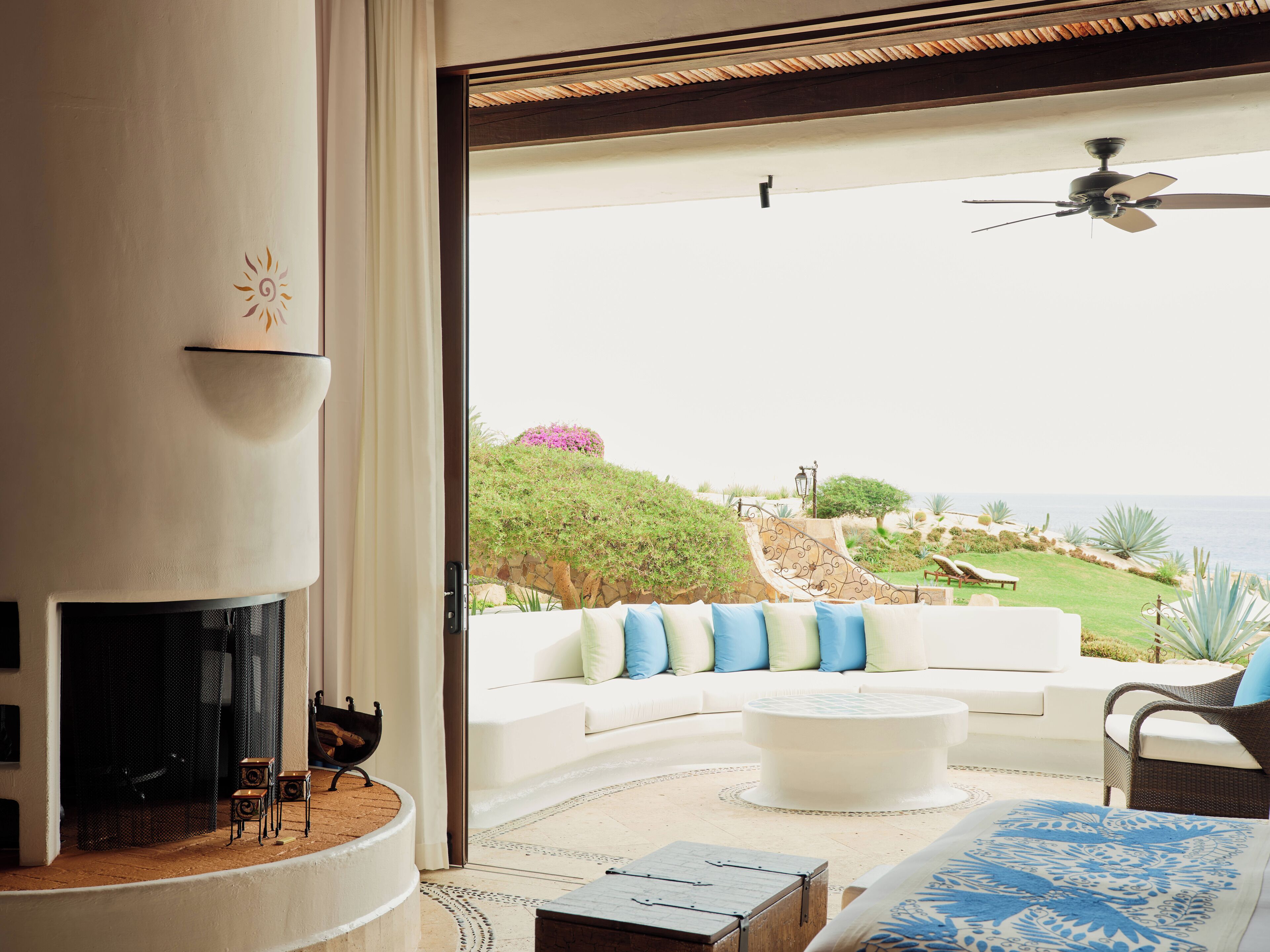 50-inch Smart TV with satellite channels, fireplace, DVD player