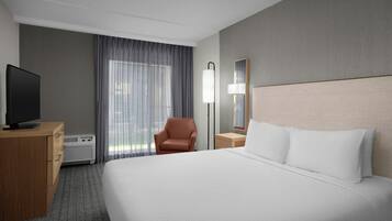 Pillow-top beds, desk, laptop workspace, blackout curtains