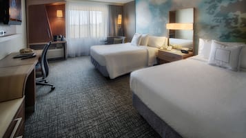 Pillow-top beds, desk, laptop workspace, blackout curtains