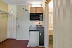 Fridge, microwave, coffee/tea maker