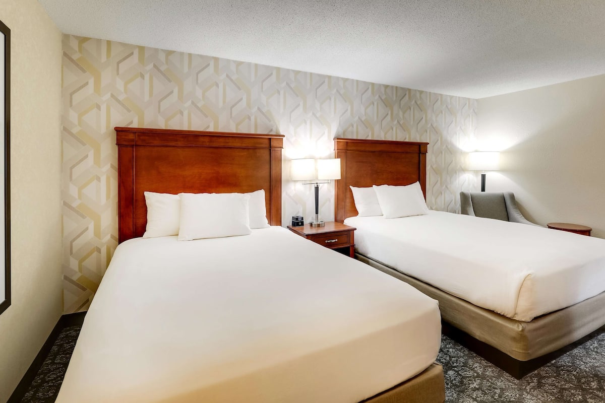 premium bedding, desk, blackout curtains, iron/ironing board