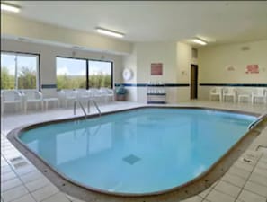 Indoor pool, open 8 AM to 10 PM, sun loungers