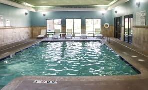 Indoor pool, open 6:00 AM to 11:00 PM, pool loungers