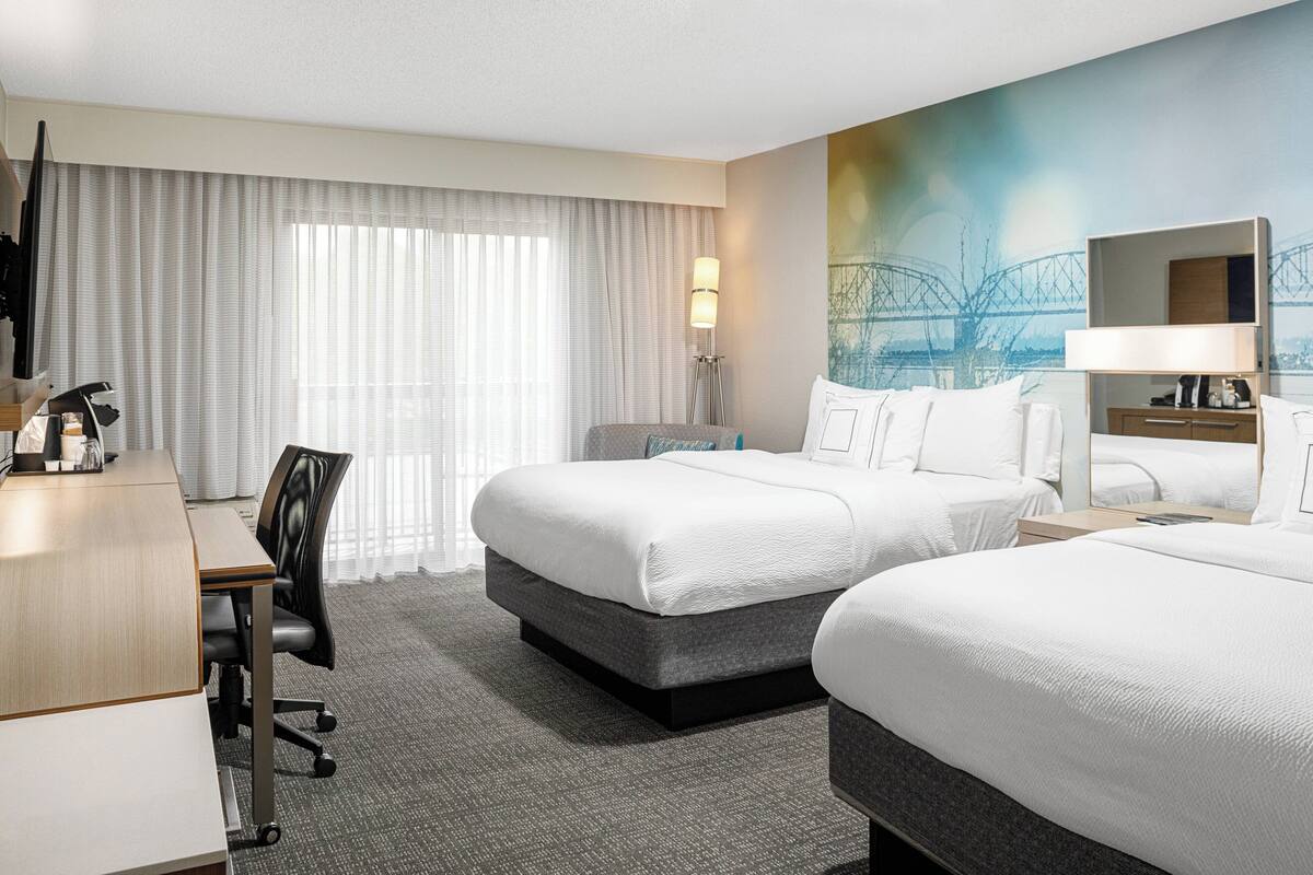 Premium bedding, desk, blackout curtains, iron/ironing board