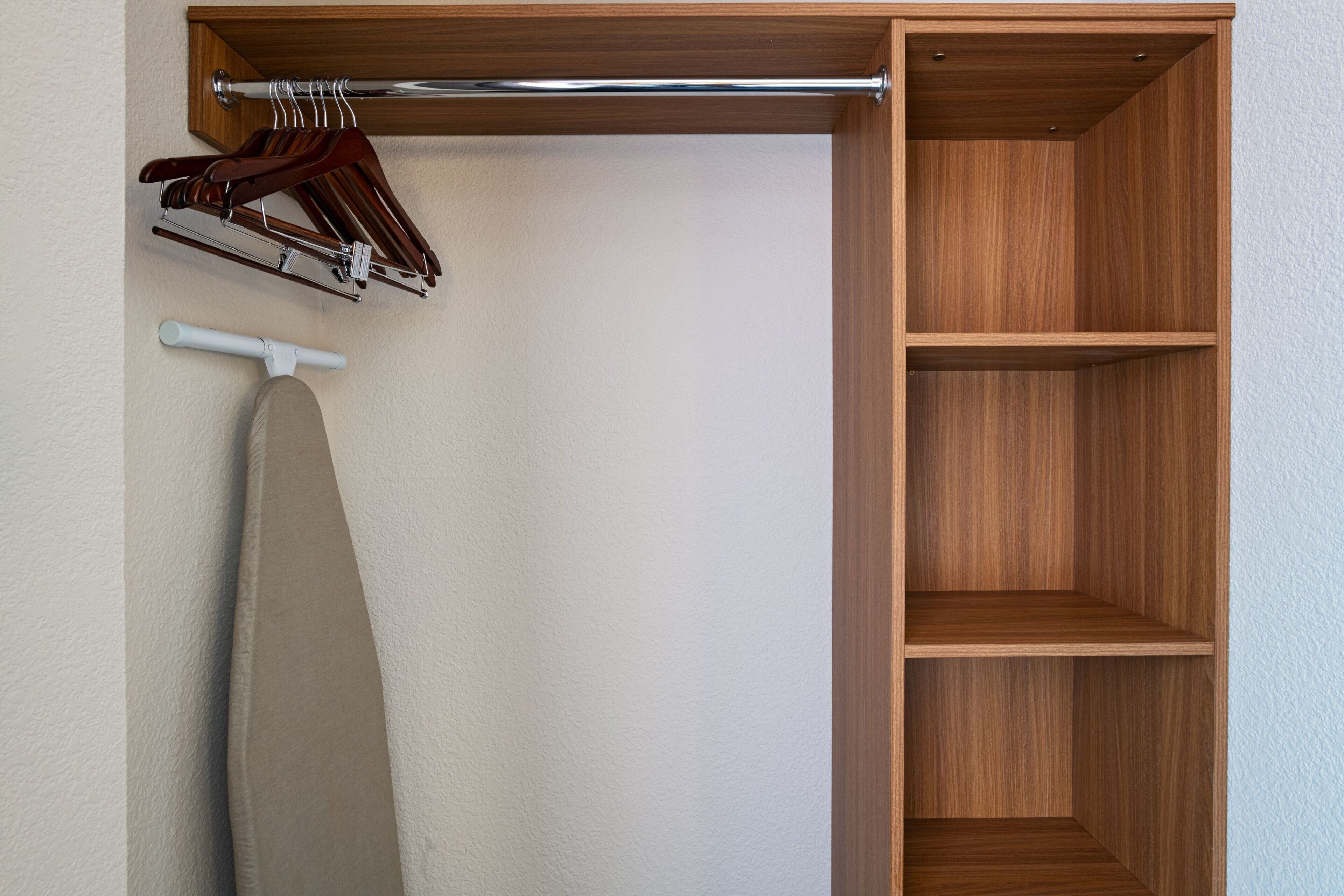 premium bedding, desk, laptop workspace, blackout curtains