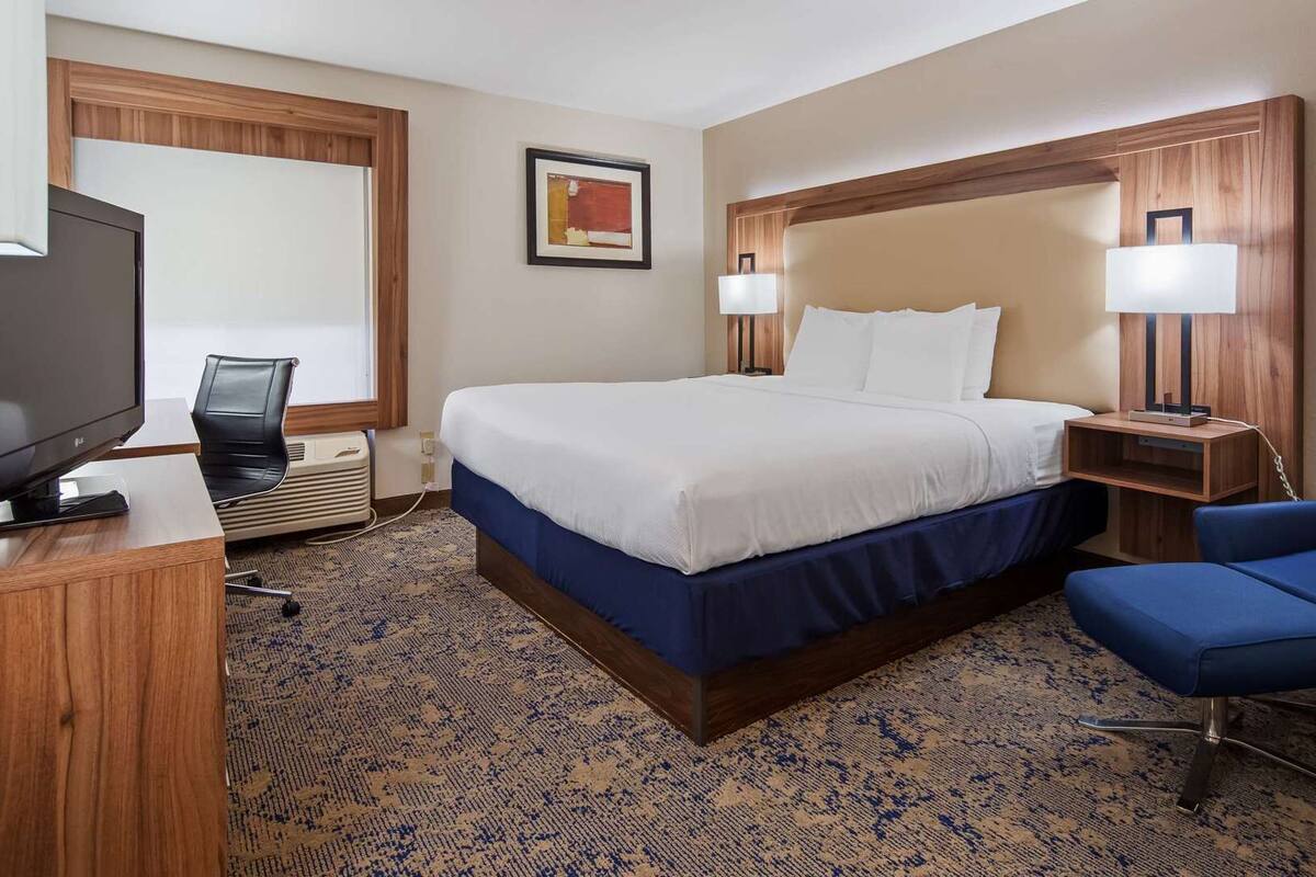 Premium bedding, pillow-top beds, desk, blackout curtains