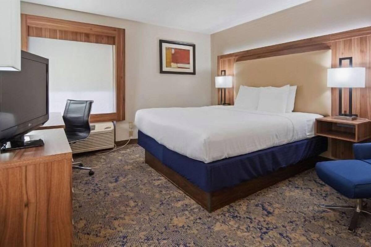 Premium bedding, pillow-top beds, desk, blackout curtains