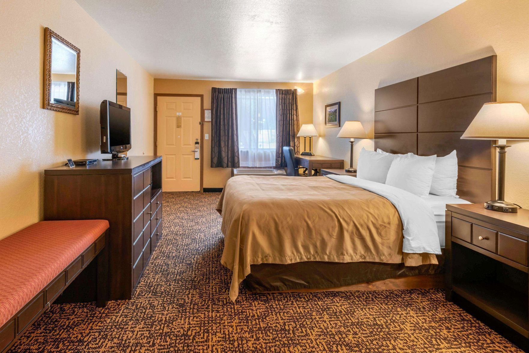 Premium bedding, pillow-top beds, desk, blackout curtains