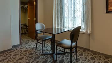 Desk, blackout drapes, iron/ironing board, free cribs/infant beds