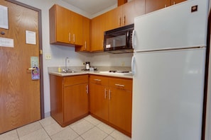 Fridge, microwave, coffee/tea maker