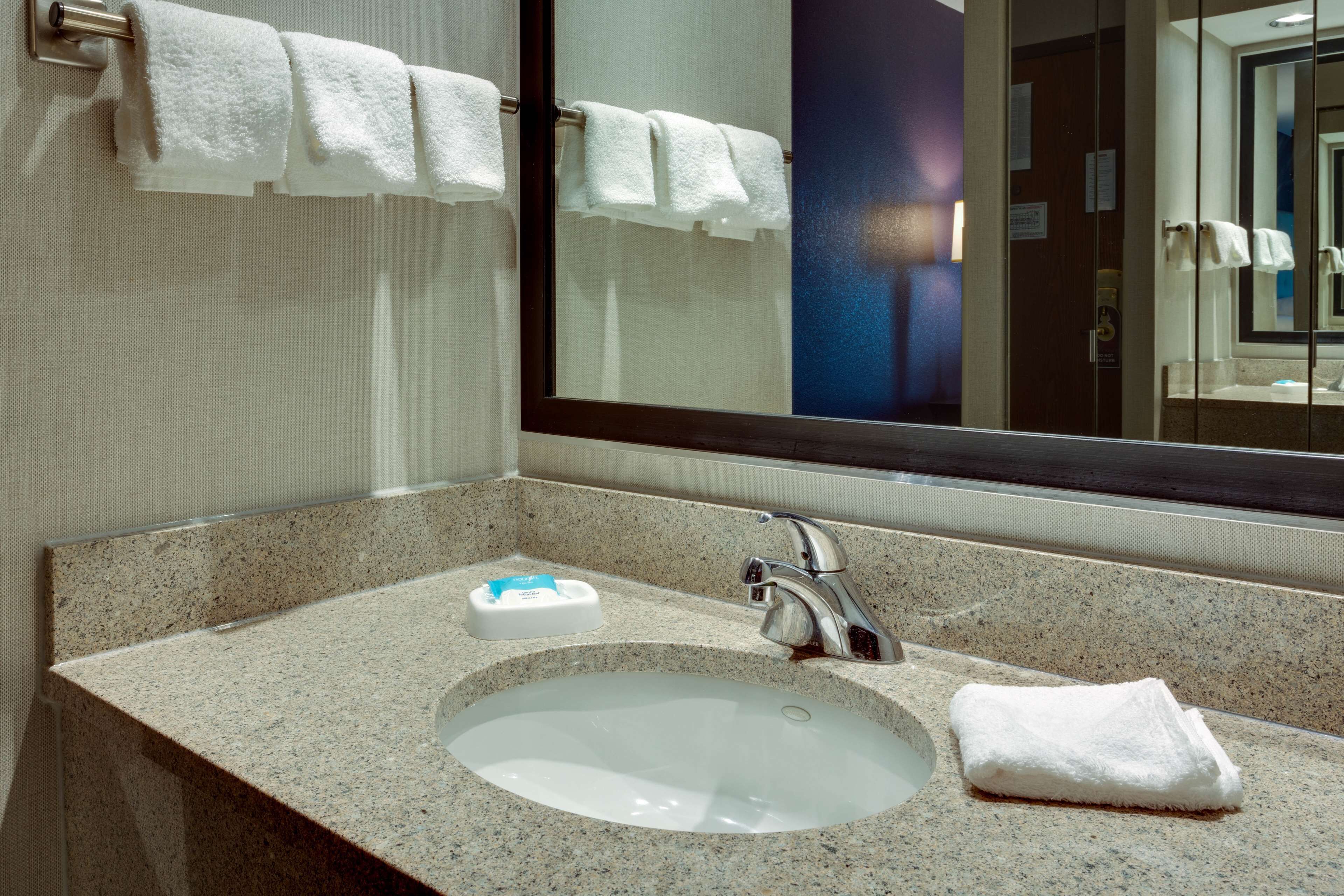 free toiletries, hair dryer, towels