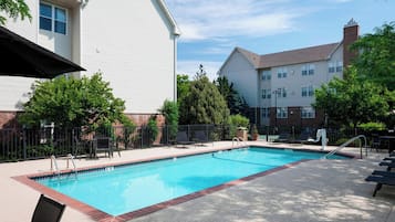 Outdoor pool, pool umbrellas, pool loungers