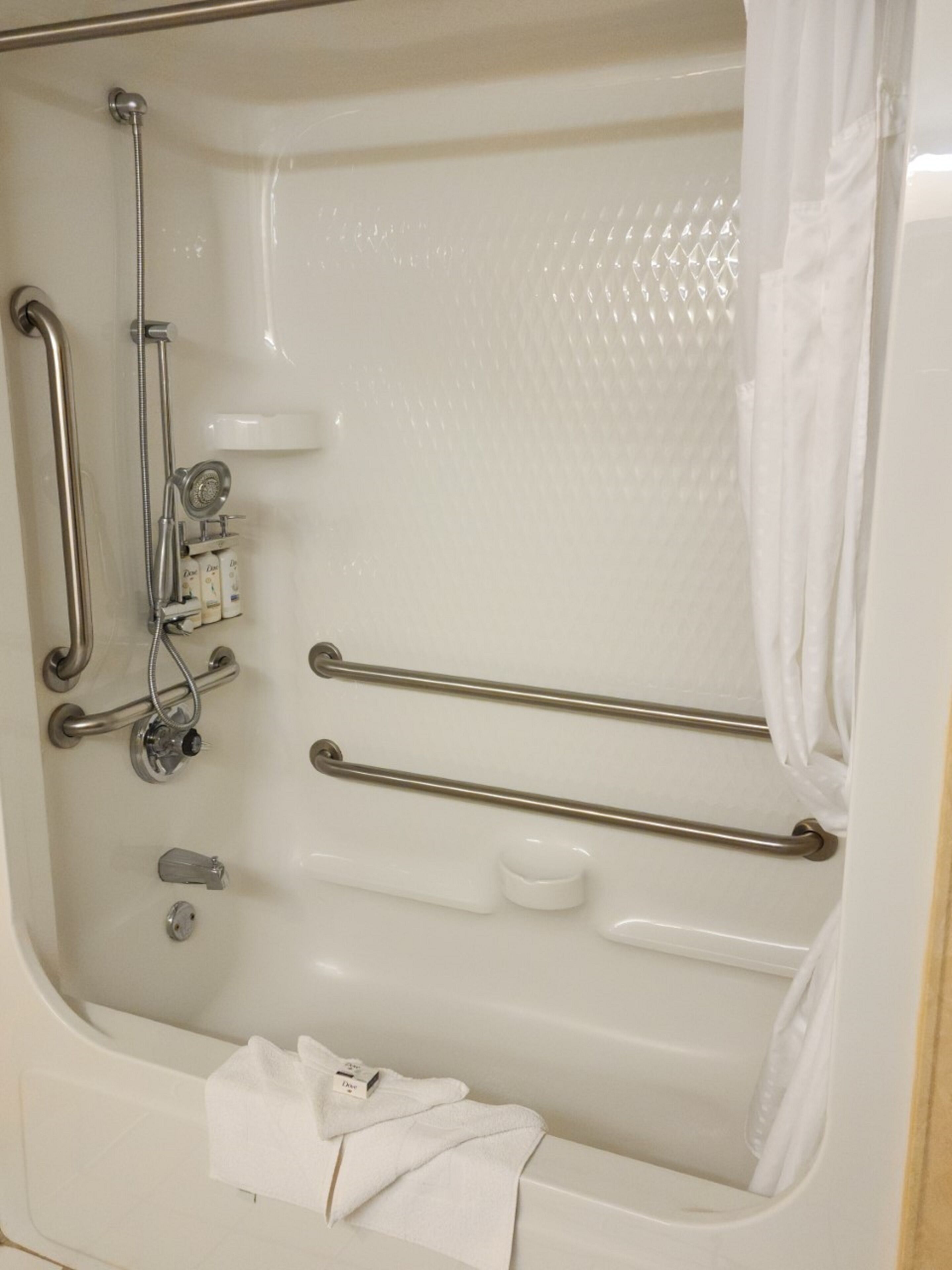 standard room, 1 king bed, accessible (mobility, accessible tub) | bathroom | combined shower/bathtub, rainfall showerhead, free toiletries