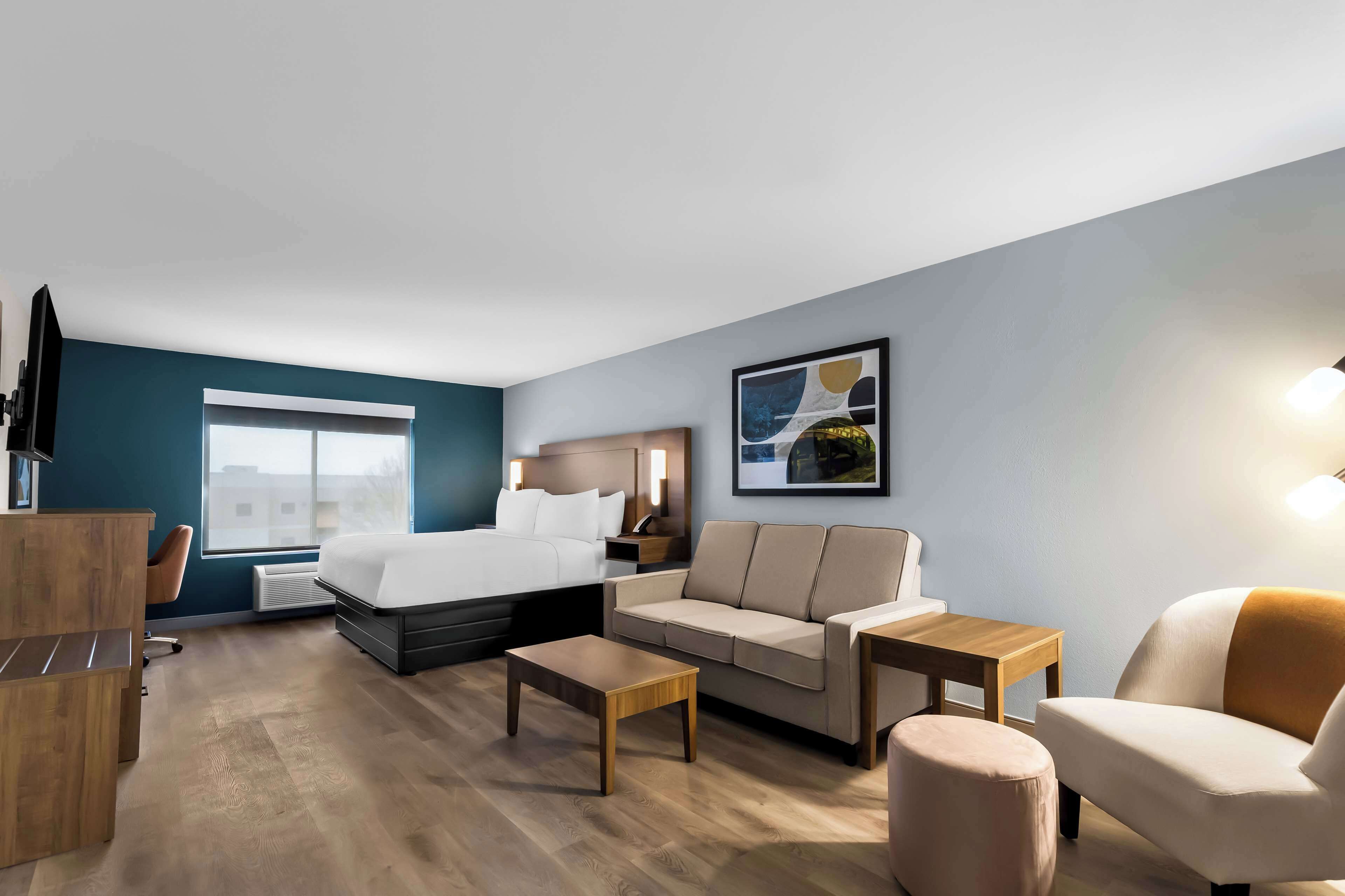 이그제큐티브룸, 킹사이즈침대 1개, 금연, 냉장고 및 전자레인지 (Larger Room;with Sofabed) | 저자극성 침구, 책상, 노트북 작업 공간, 암막 커튼