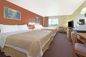 Standard Room, 2 Queen Beds, Non Smoking | In-room safe, desk, iron/ironing board, free cribs/infant beds