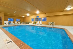 Indoor pool, open 8:00 AM to 10:00 PM, sun loungers