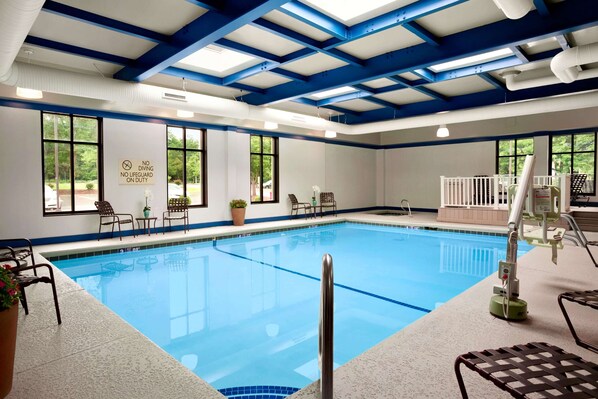 Indoor pool, open 6:00 AM to 10:00 PM, pool loungers