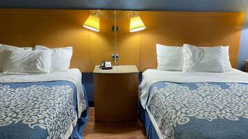 Desk, laptop workspace, free WiFi, bed sheets