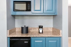 Fridge, microwave, coffee/tea maker