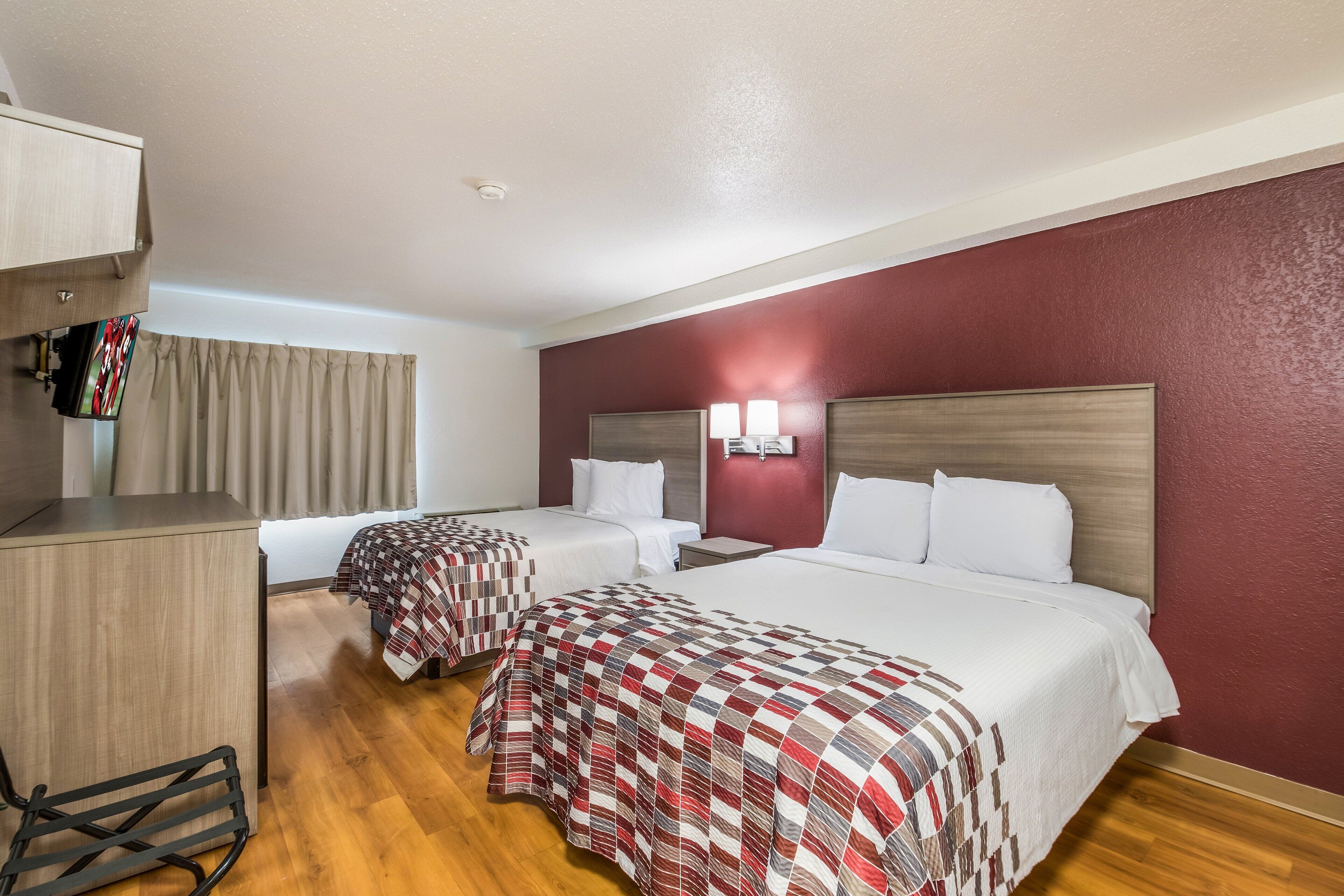 desk, laptop workspace, blackout curtains, free wifi