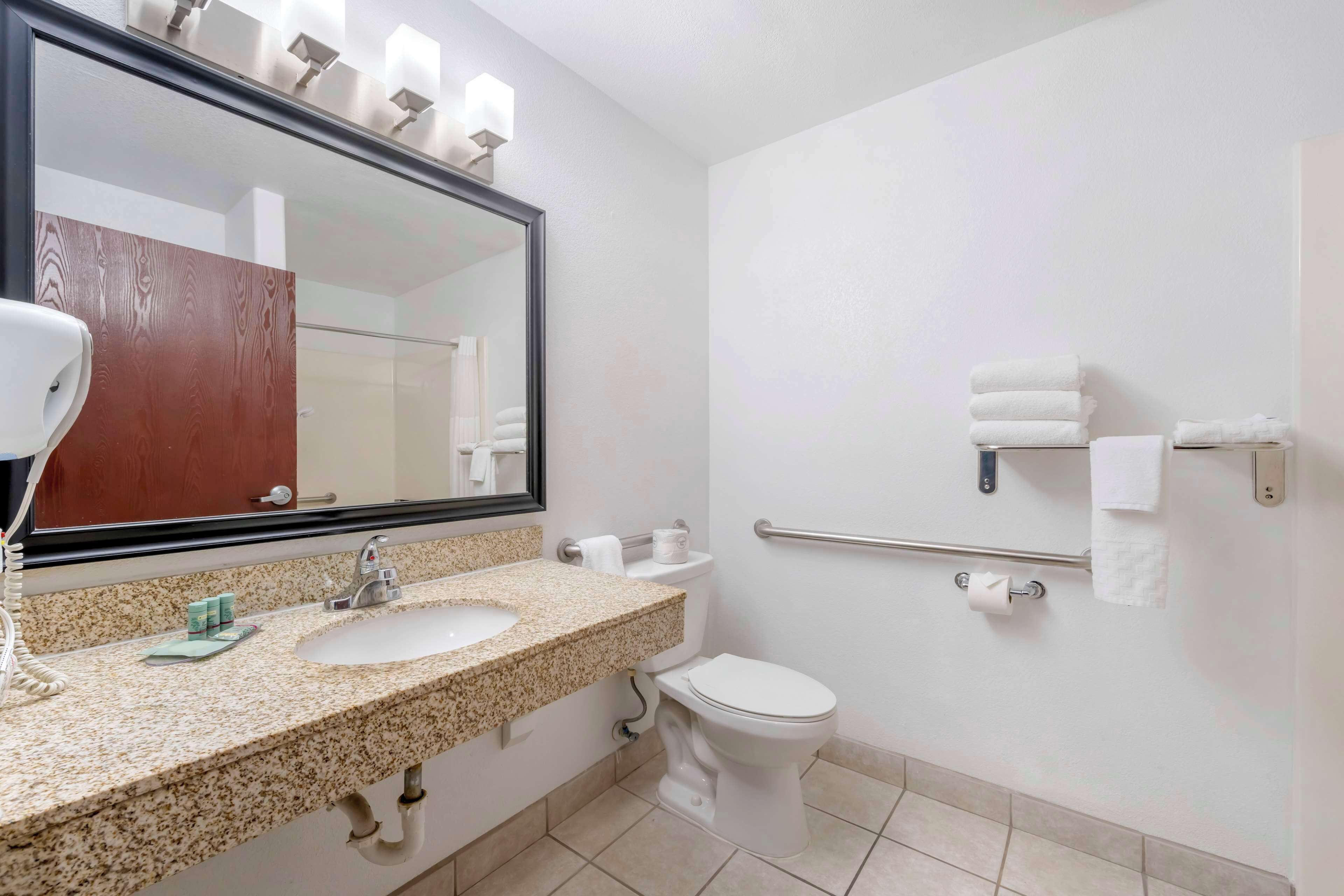 standard room, 1 king bed, accessible, non smoking | bathroom | combined shower/bathtub, free toiletries, hair dryer, towels