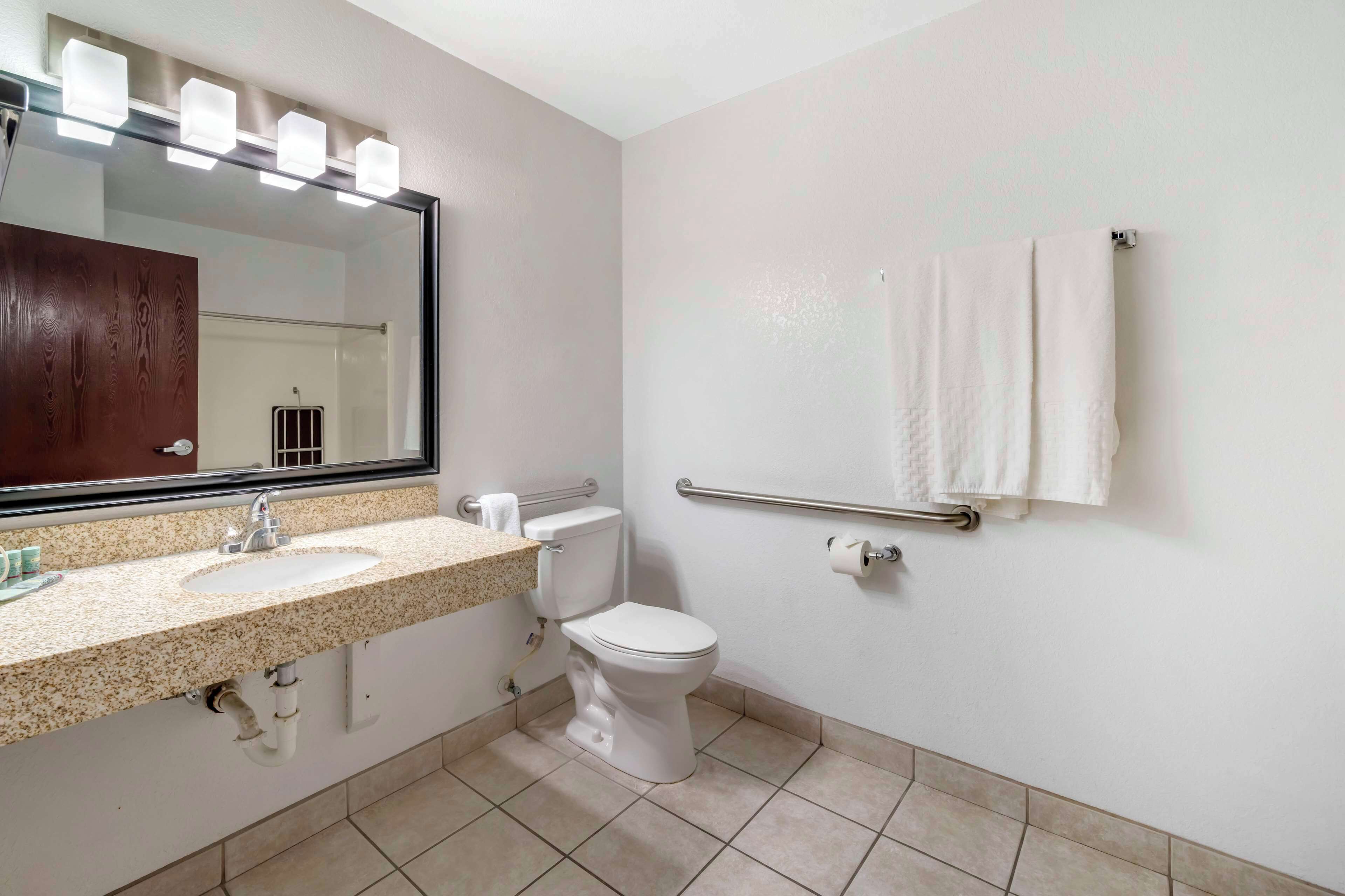 standard room, 1 king bed, accessible, non smoking | bathroom | combined shower/bathtub, free toiletries, hair dryer, towels