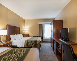 Standard Room, 2 Queen Beds, Non Smoking | In-room safe, desk, blackout drapes, iron/ironing board