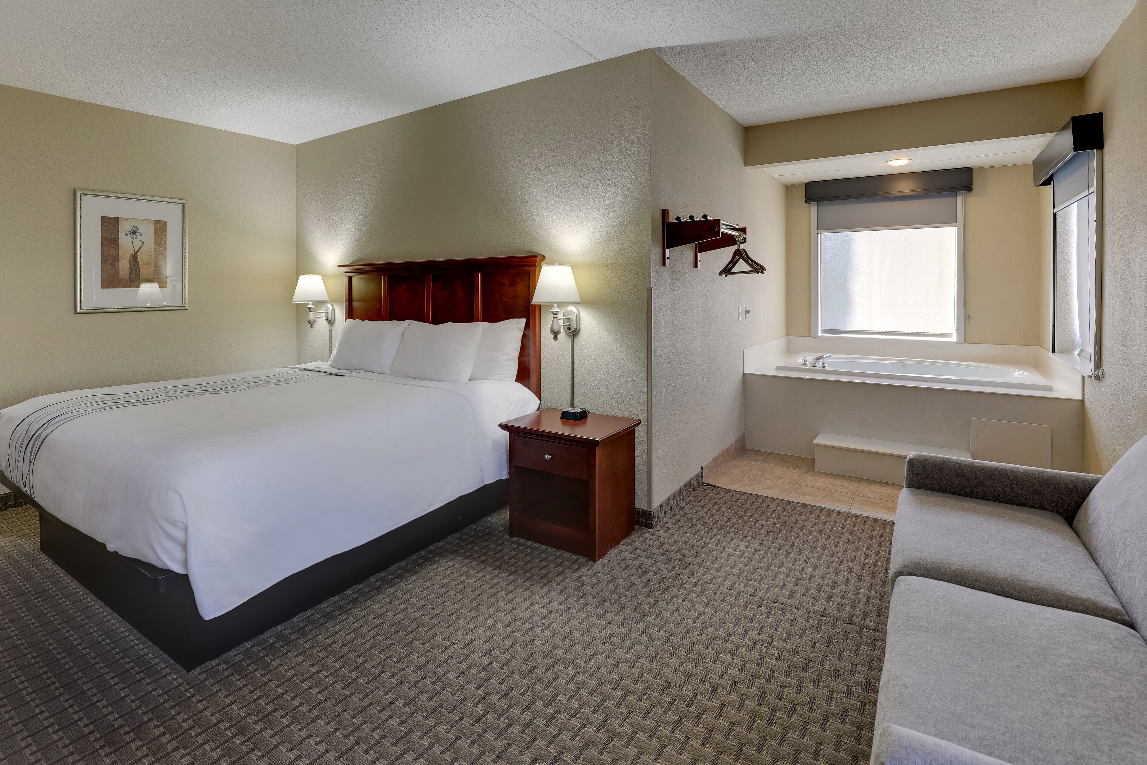 premium room, 1 king bed, jetted tub | iron/ironing board, free wifi, bed sheets