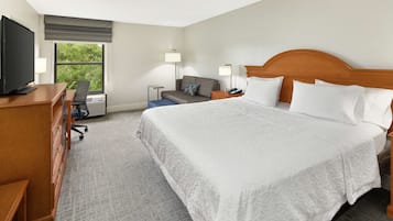 Hypo-allergenic bedding, blackout curtains, iron/ironing board