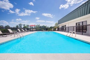 Seasonal outdoor pool, sun loungers