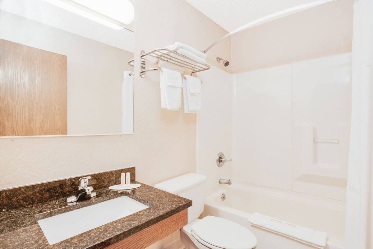 Une salle de bain avec un lavabo, des toilettes et une douche.