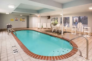 Indoor pool, open 9 AM to 10 PM, sun loungers