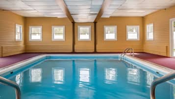 Indoor pool, open 8 AM to 10 PM, pool loungers
