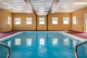 Indoor pool, open 8 AM to 10 PM, pool loungers