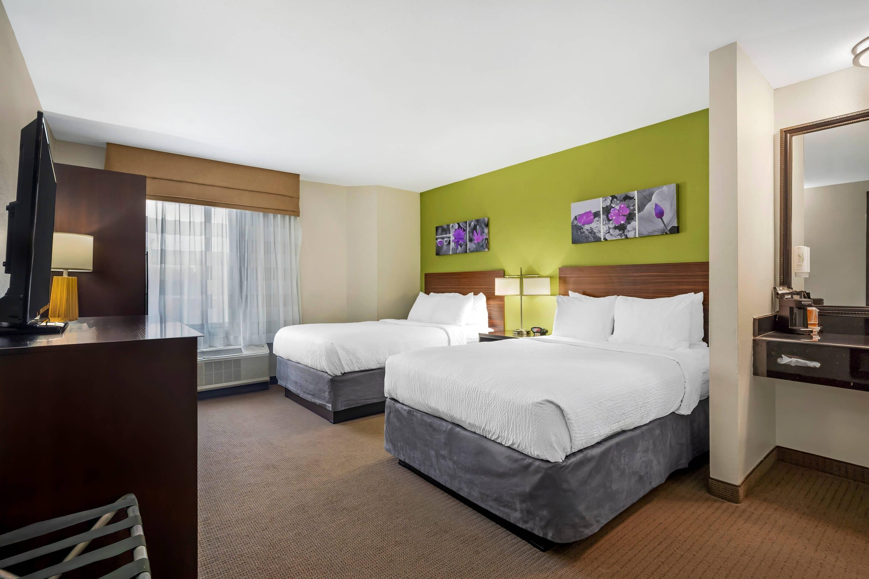 Standard Double Room, 2 Double Beds, Non Smoking | Premium bedding, desk, blackout drapes, iron/ironing board