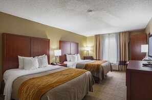Standard Room, 2 Queen Beds, Non Smoking | In-room safe, desk, soundproofing, iron/ironing board