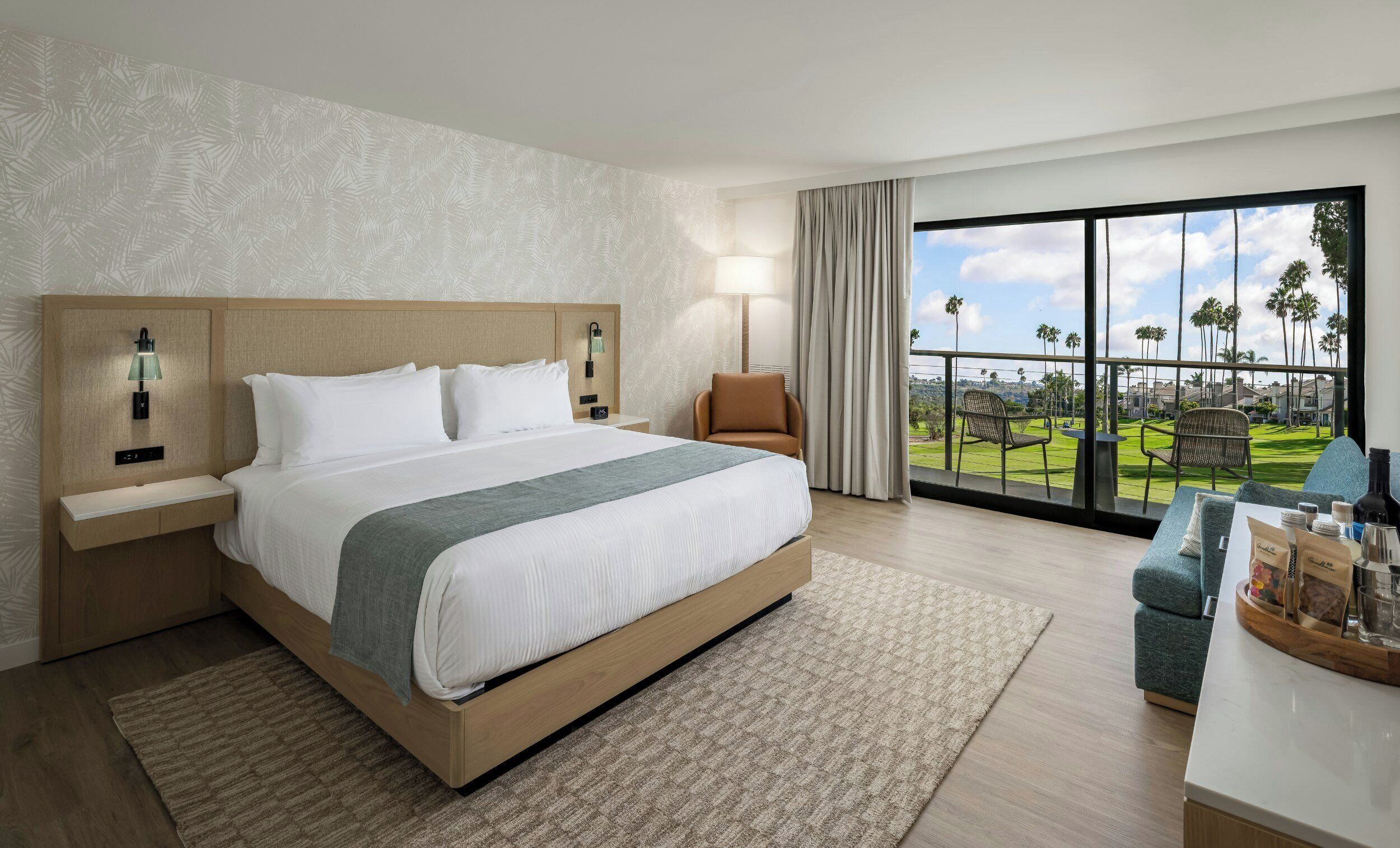 Down duvets, desk, laptop workspace, blackout curtains