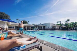 Outdoor pool, open 6:00 AM to 8:30 PM, pool umbrellas, pool loungers