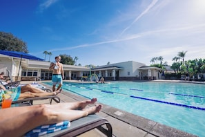 Outdoor pool, open 6:00 AM to 8:30 PM, pool umbrellas, pool loungers